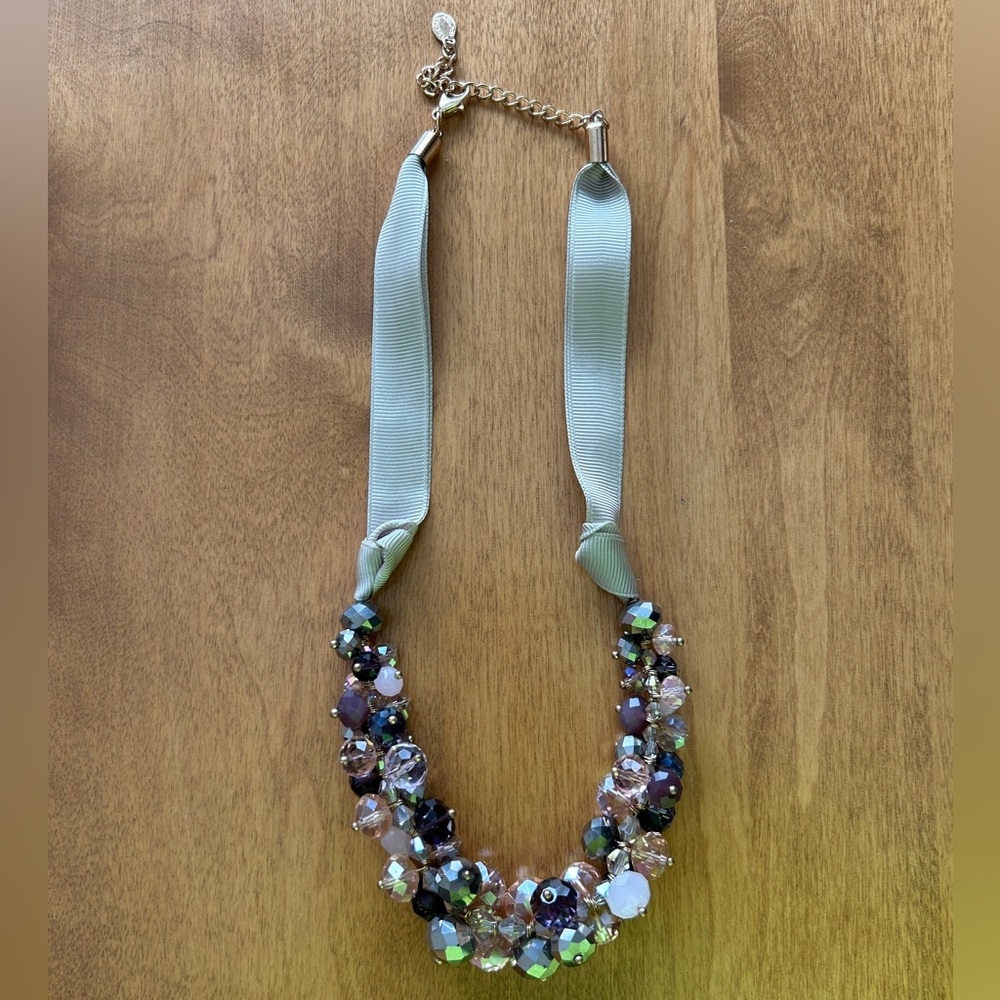 Ali Kahn Cluster Beaded Necklace with Ribbon. 18 inches